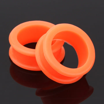 Detail View 1 of A Pair of Flexible Silicone Double Flared Ear Gauge Tunnel Plug-Orange